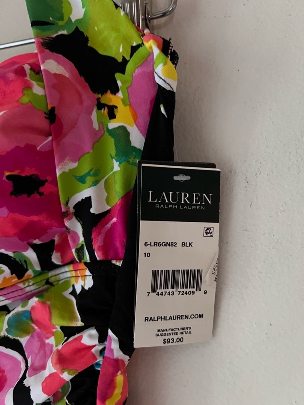 NWT Lauren Ralph Lauren Black Floral Halter Swim Top Sz 10 - Picture 3 of 6